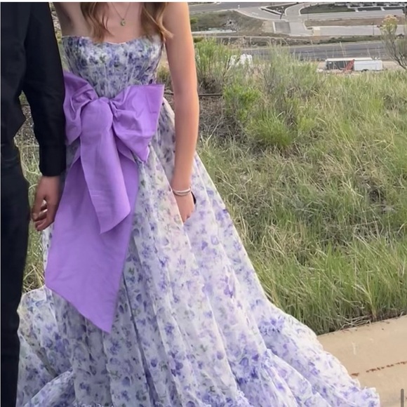 Sherri Hill Purple Floral Formal Dress - Picture 4 of 12